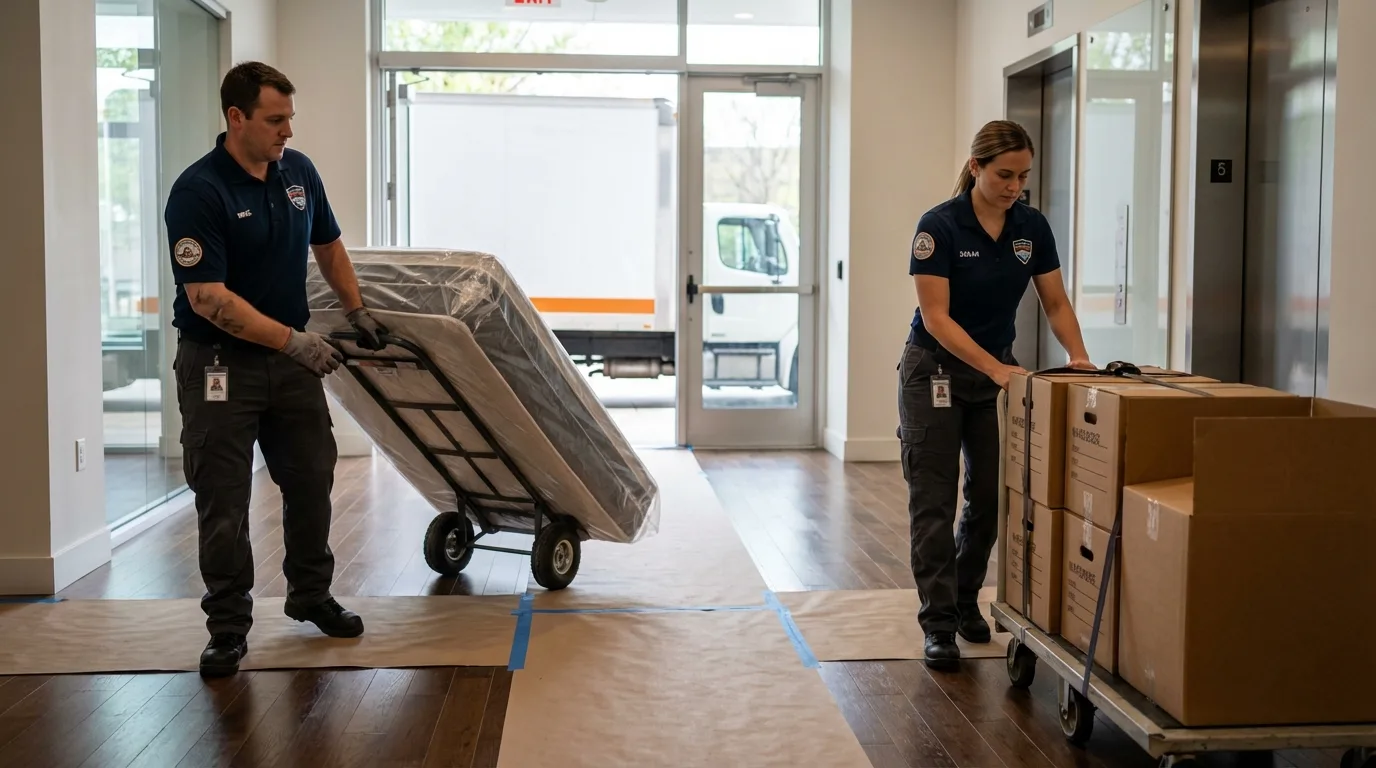 Professional apartment movers loading elevator in Canonsburg, PA